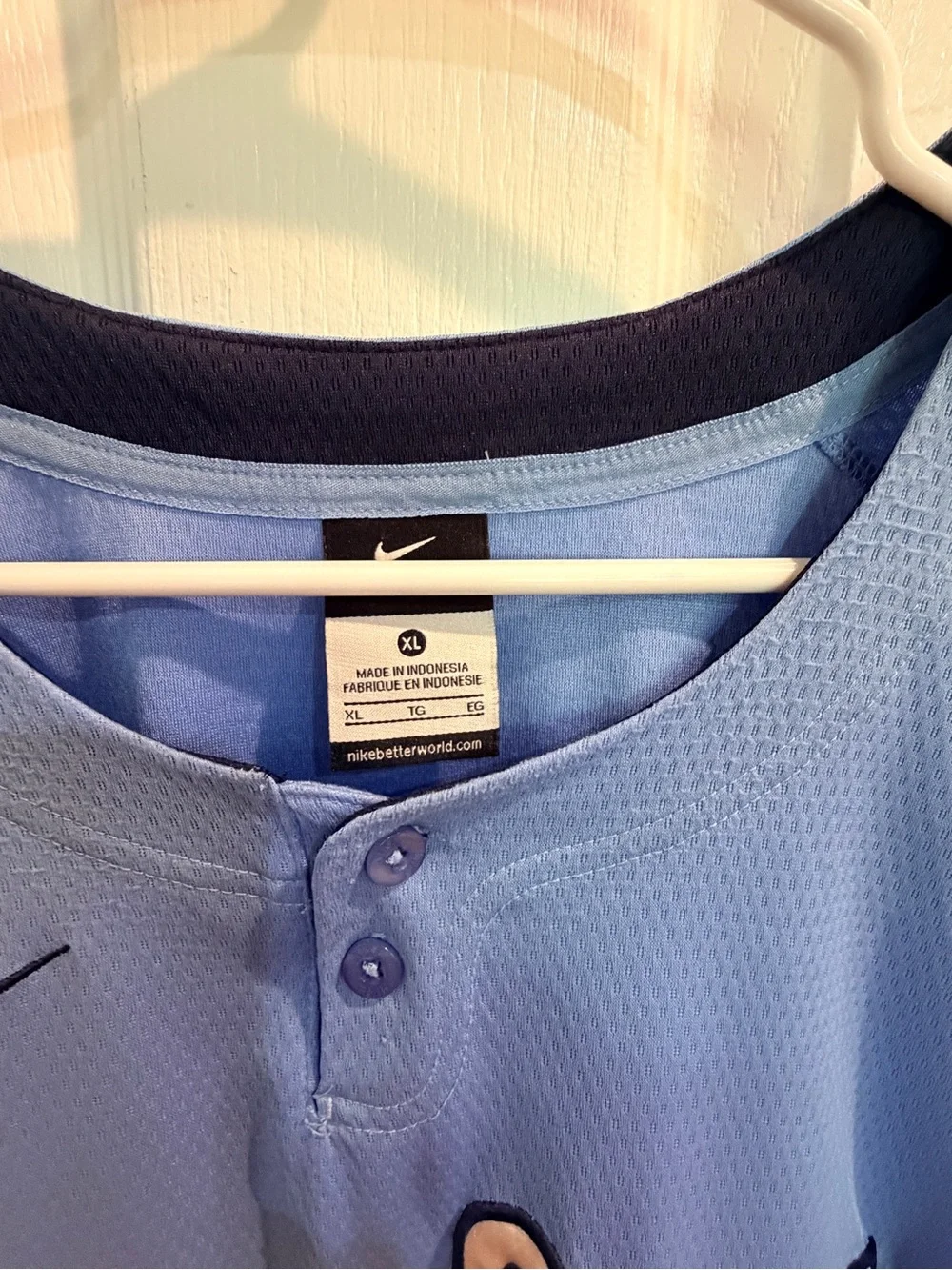 Nike UNC Chapel Hill Baseball Jersey with Navy Trim Size XL